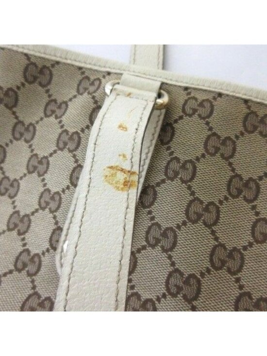 Gucci Beige White Gg Canvas Handbag Tote Bag (Pre-Owned) Gucci GG Canvas Tote Shoulder Bag Beige White